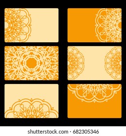 Set business card. Vector mandala decor. arabic, indian, ottoman motifs. for invitation, flyer, card. orange color