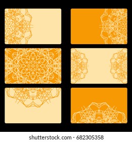 Set business card. Vector mandala decor. arabic, indian, ottoman motifs. for invitation, flyer, card. orange color