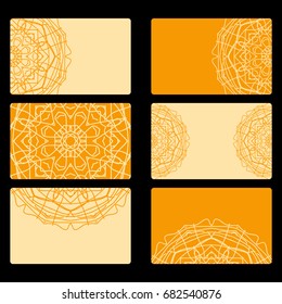 Set business card. Vector mandala decor. arabic, indian, ottoman motifs. for invitation, flyer, card. orange color
