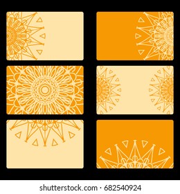 Set business card. Vector mandala decor. arabic, indian, ottoman motifs. for invitation, flyer, card. orange color