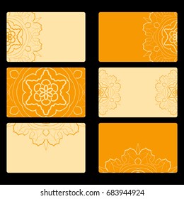 Set business card. Vector mandala decor. arabic, indian, ottoman motifs. for invitation, flyer, card. orange color
