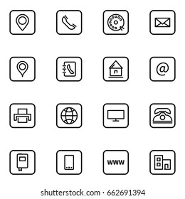 Set of business card vector thin line icons.