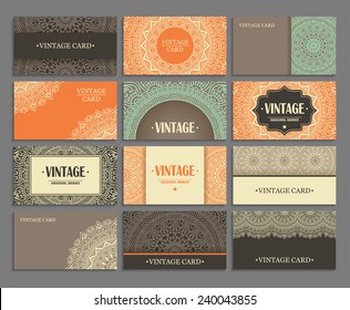 Set business card. Vintage decorative elements. Hand drawn background. Islam, Arabic, Indian, ottoman motifs. 