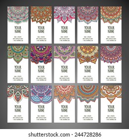 Set business card. Vintage decorative elements. Hand drawn background. Islam, Arabic, Indian, ottoman motifs. 