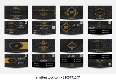 Set of business card with vintage ornament. Stylish decorative vintage, retro, vector illustration. Art Deco style, light colors. for company, wedding planner, luxury product