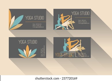 Set of business card for yoga studio or yoga instructor. Dark background.