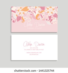 Set of business card with zentangle hand drawn flowers. Template