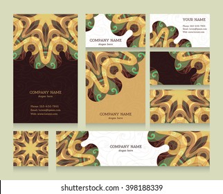 Set of business cards and banners. Vintage ornament with swirls  in Arabic style. Template for flyer, invitations, cards, certificate, gift. Free place for your text