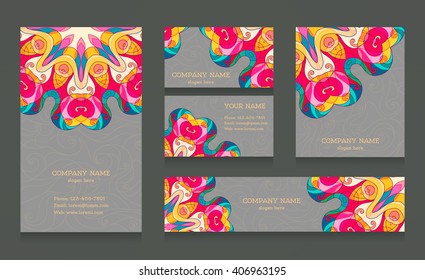 Set of business cards and banners. Vintage ornament with swirls  in Arabic style.  Template for flyer, invitations, cards, certificate, gift. Free place for your tex
