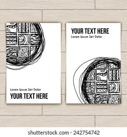 Set of business cards with block patterns in a frame