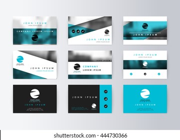 Set of business cards, blue background. Template information card. Concept corporate layout paper. Modern set card business