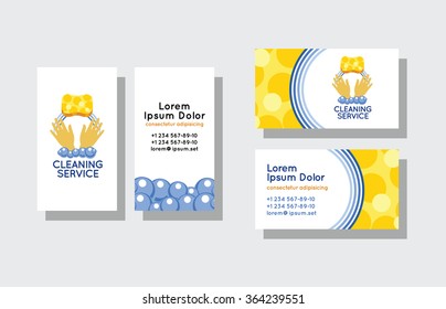 Set Of Business Cards For Cleaning Service