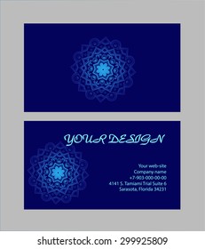 Set of business cards with dark-blue background for your design. Arabic mandala, vector illustration.