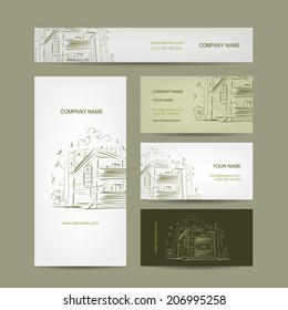 Set of business cards design with country house, vector illustrations