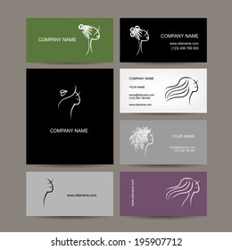 Set of business cards design, female hairstyle sketch