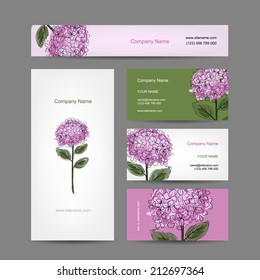 Set of business cards design with hydrangea flower, vector illustration