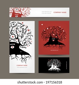 Set of business cards design with old family tree