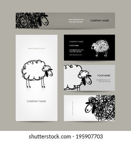 Set Of Business Cards Design, Sheep Sketch