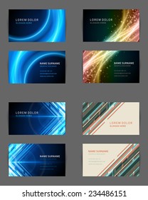 Set of Business Cards Design Vector Template Geometric Lines and Lights Abstract Backgrounds 