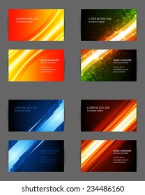 Set of Business Cards Design Vector Template Geometric Lines and Lights Abstract Backgrounds 