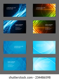 Set of Business Cards Design Vector Template Geometric Lines and Lights Abstract Backgrounds 