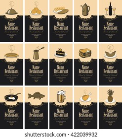 set of business cards with different serves food and drinks
