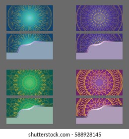 Set of business cards with elements of the mandala. Vintage decorative elements.