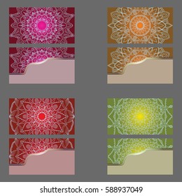 Set of business cards with elements of the mandala. Vintage decorative elements.