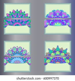Set of business cards with elements of the mandala. Vintage decorative elements.