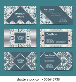 Set of business cards with ethnic ornament.