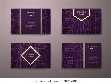 Set of business cards with geometric pattern. Minimalist linear style for industrial company.
