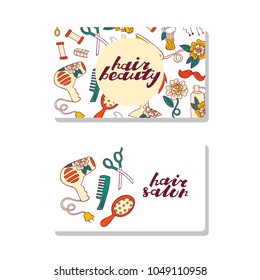 Set of Business Cards with Hairdresser's and Barber Tools.