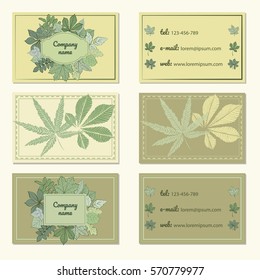 Set of business cards with hand drawn leaves.
