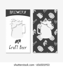 Set of business cards with hand drawn silhouettes. Brewery brand identity. Vector illustration