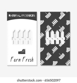 Set of business cards with hand drawn silhouettes. Farm market brand identity. Vector illustration