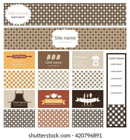 Set of business cards and header website for cooking theme. Vector illustration