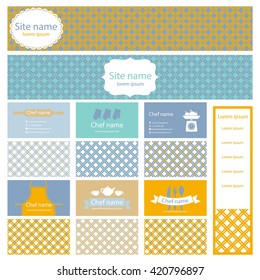 Set of business cards and header website for cooking theme. Vector illustration