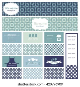 Set of business cards and header website for cooking theme. Vector illustration