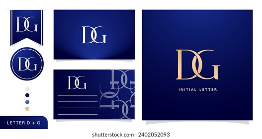 eine Reihe von Visitenkarten mit dem Buchstaben dg, Luxury Initial Letters D und G Logos Designs in Blue Colors für Werbekampagnen, Briefpresse, Stickerei, Einladungen, Umschlagzeichen