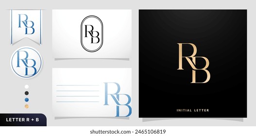 a set of business cards with the letter RB Luxury Initial Letters R and B Logos Designs in Blue Colors for branding ads campaigns, letterpress, embroidery, covering invitations, envelope sign symbols