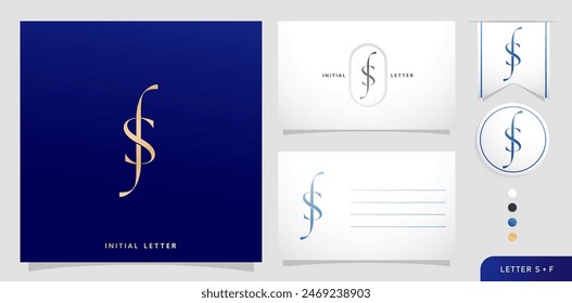 set of business cards with the letter SF or FS Luxury Initials Letter F and S Logos Designs in Blue Colors for branding ads campaign, letterpress, embroidery, covering invitation, envelope sign symbol