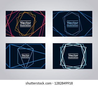 set of business cards with lines and figures