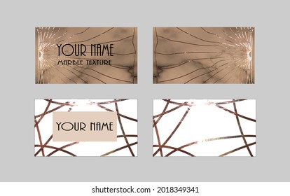 A set of business cards with a marble texture. To represent the construction business, the business related to the design of furniture, kitchens