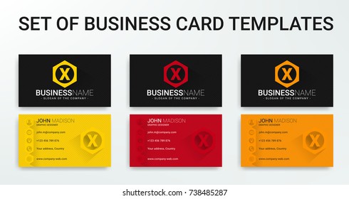 Set of business cards modern flat creative colorful long shadow with stripes templates