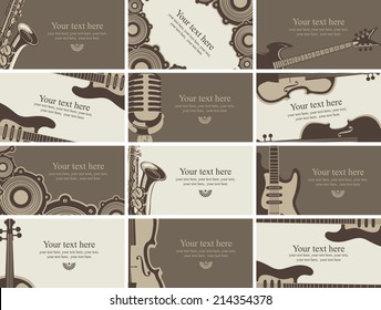 set of business cards with musical instruments