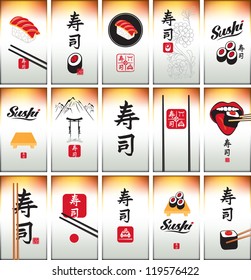 set of business cards on Japanese cuisine and sushi