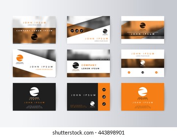 Set of business cards, orange background. Template information card. Concept corporate layout paper. Modern set card business