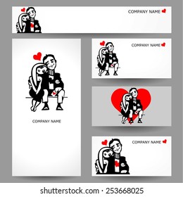 Set of business cards. People in love.
