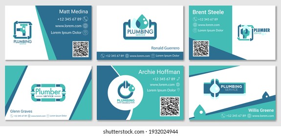 A Set Of Business Cards For The Plumber. Template With Contact Information To Call A Foreman To Repair A Plumbing, Vector Illustration. Business Card Layouts For Advertising Services