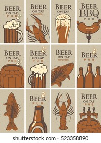 set of business cards for the pub on the subject of beer and snacks from SEAFOOD